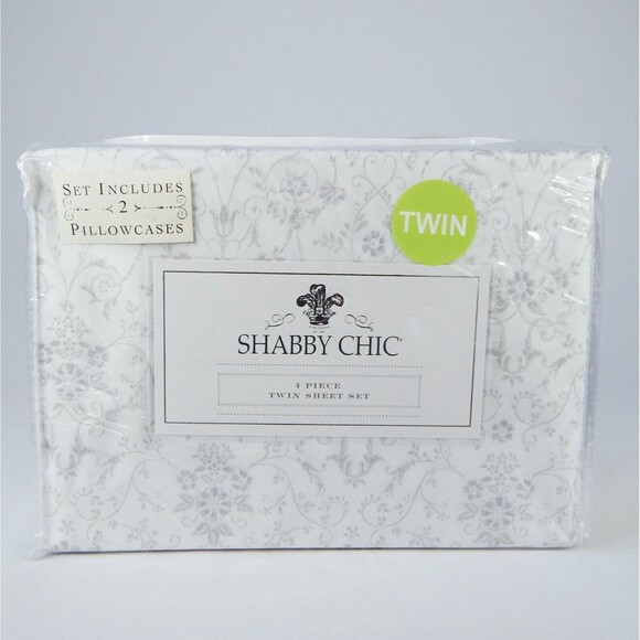 Shabby Chic Other - Rachel Ashwell Shabby Chic 6pc Twin Sheets White Gray Purple Floral Scrolls Poly